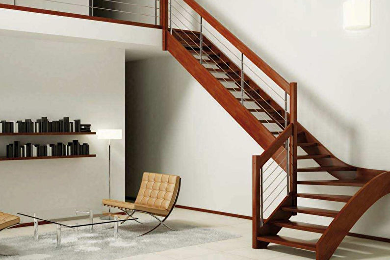 a modern staircase in a living room.