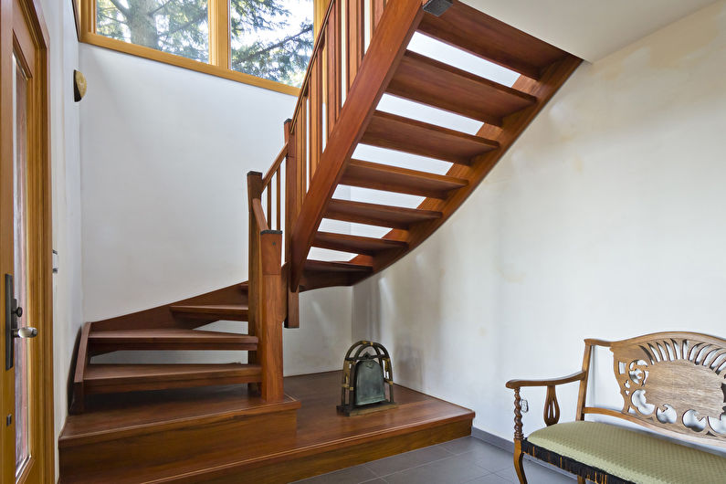 a wooden staircase in a house.