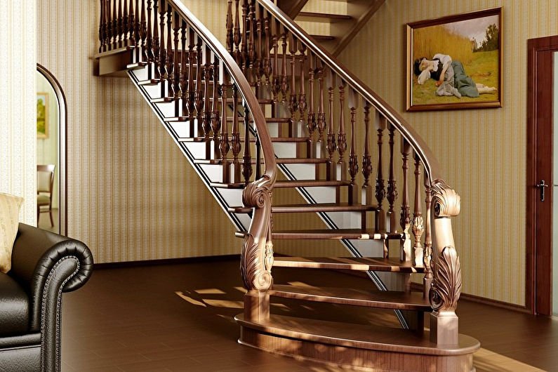 an image of a wooden staircase in a living room.