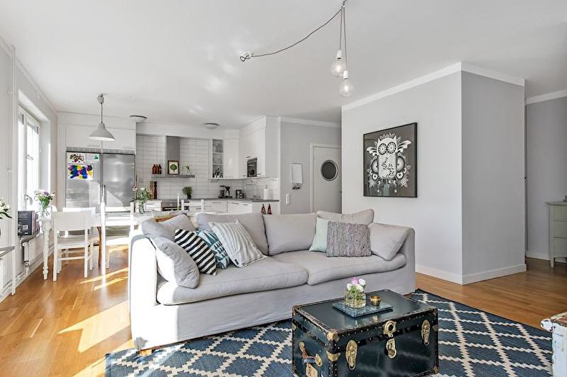 a living room with a couch and a coffee table.