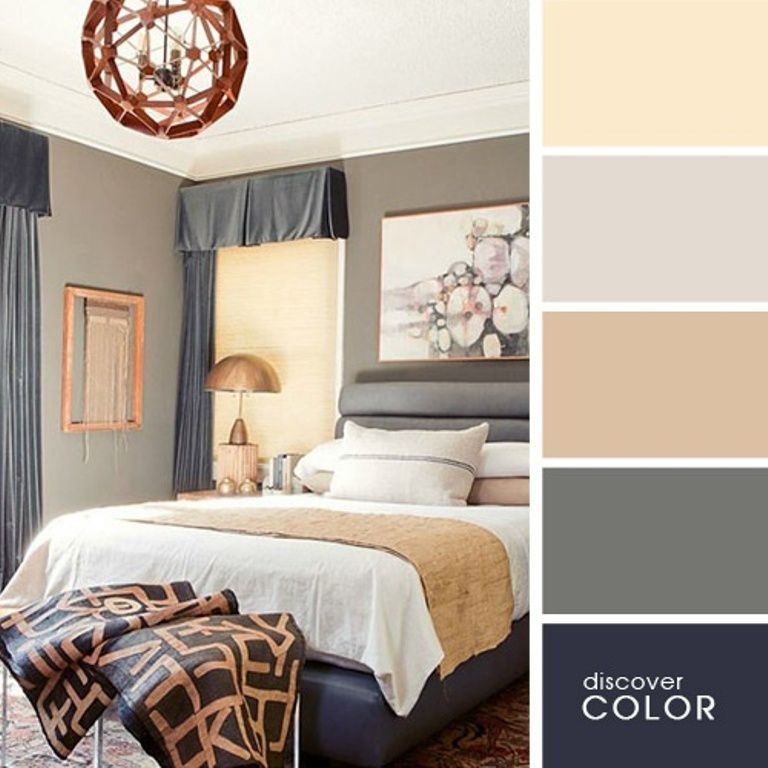 a bedroom with a beige and brown color scheme.