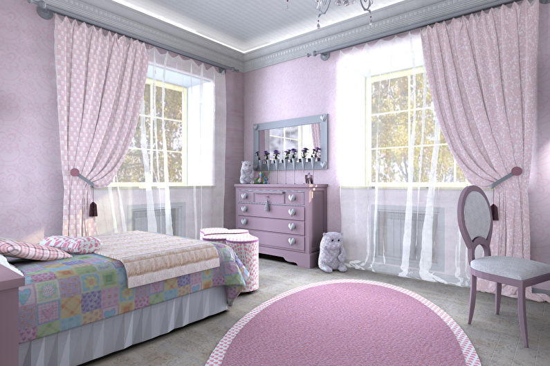 a 3d rendering of a girl's bedroom.