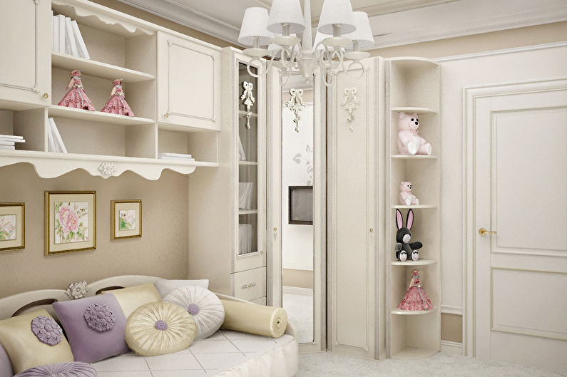 a girl's room with a bed and a dresser.