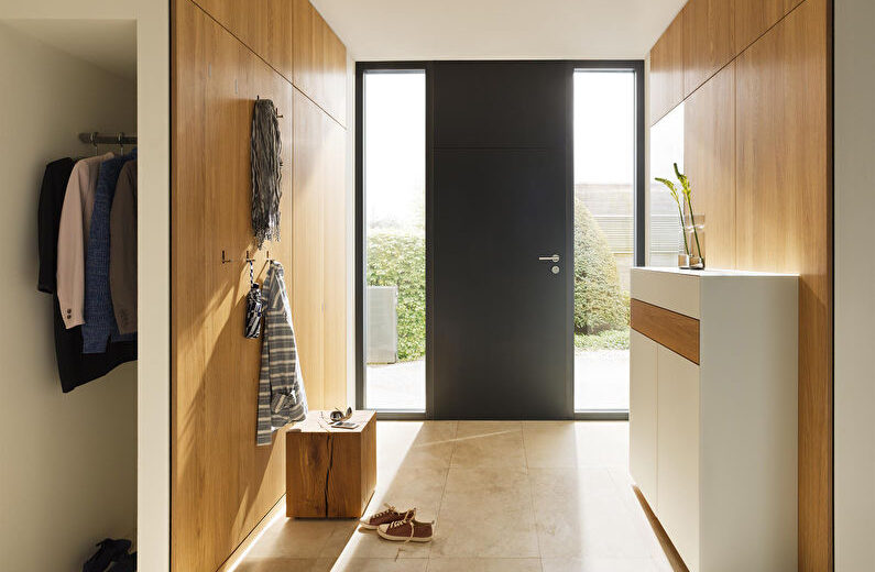A modern staircase in a living room.