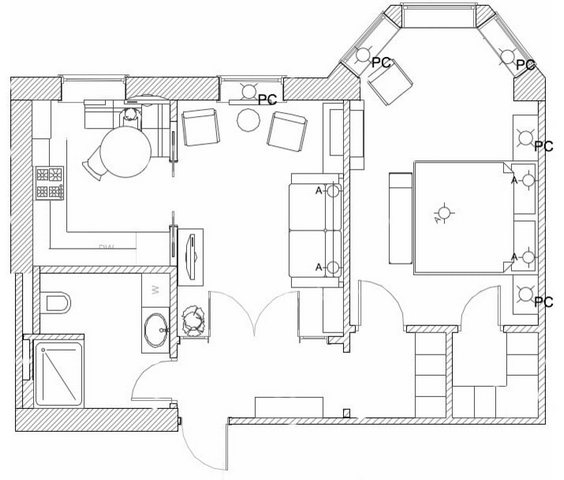 A floor plan of a small apartment.