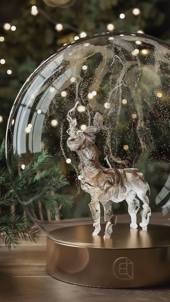 A snow globe with a reindeer inside.