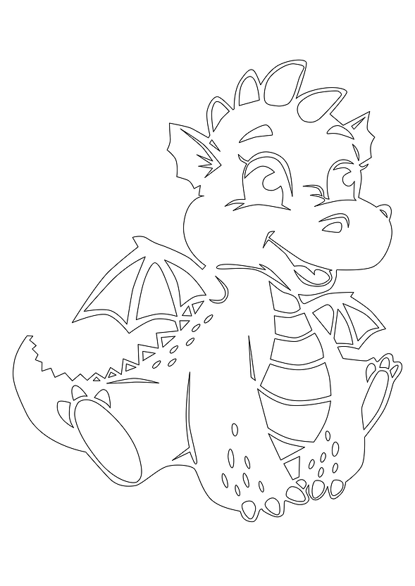 A cartoon dragon coloring page.