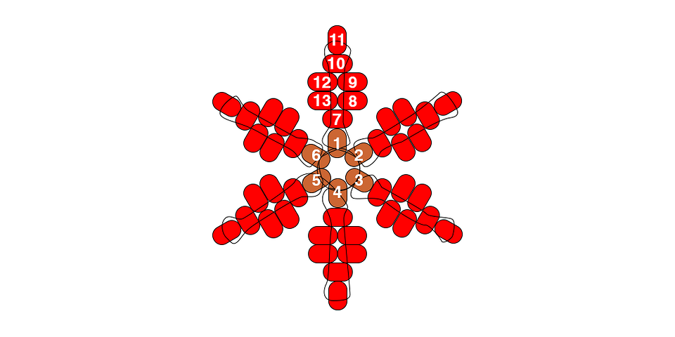 A red snowflake on a white background.