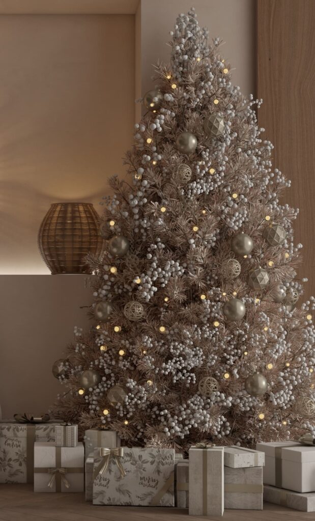 A christmas tree in a room with presents.