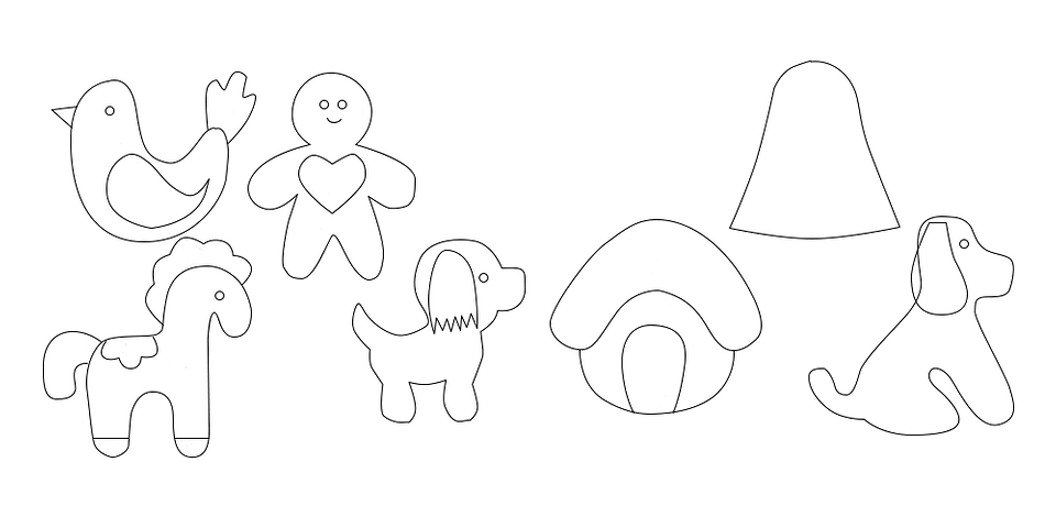 A drawing of a dog, a cat, and a bird.