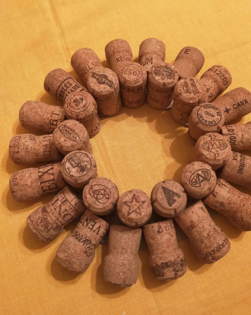 A group of wine corks arranged in a circle.